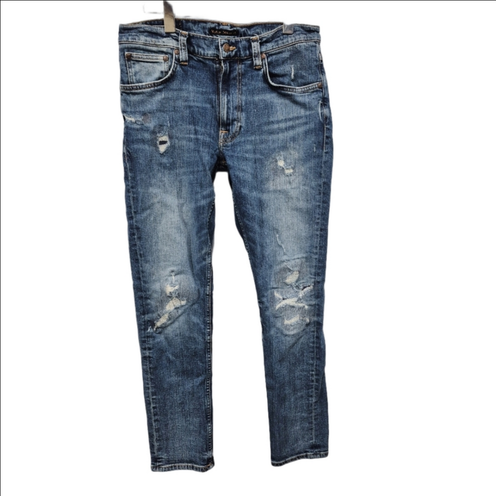 Nudie Jeans Lean Dean Beaten Indigo  Distressed Blue Jeans